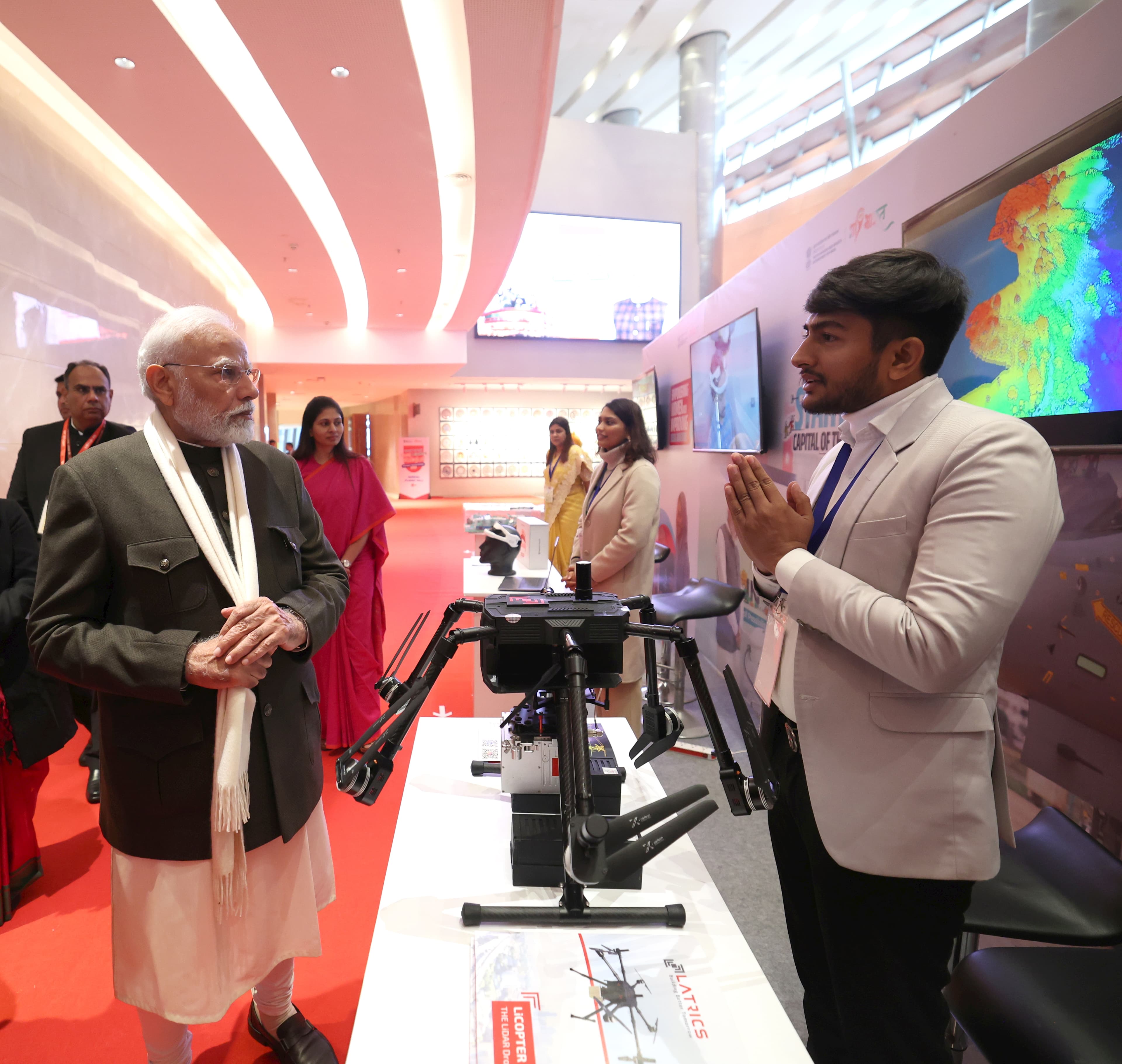 Latrics Presents Indigenous LiCopter P720 to PM Modi at Viksit Bharat Young Leader Dialogue 2025